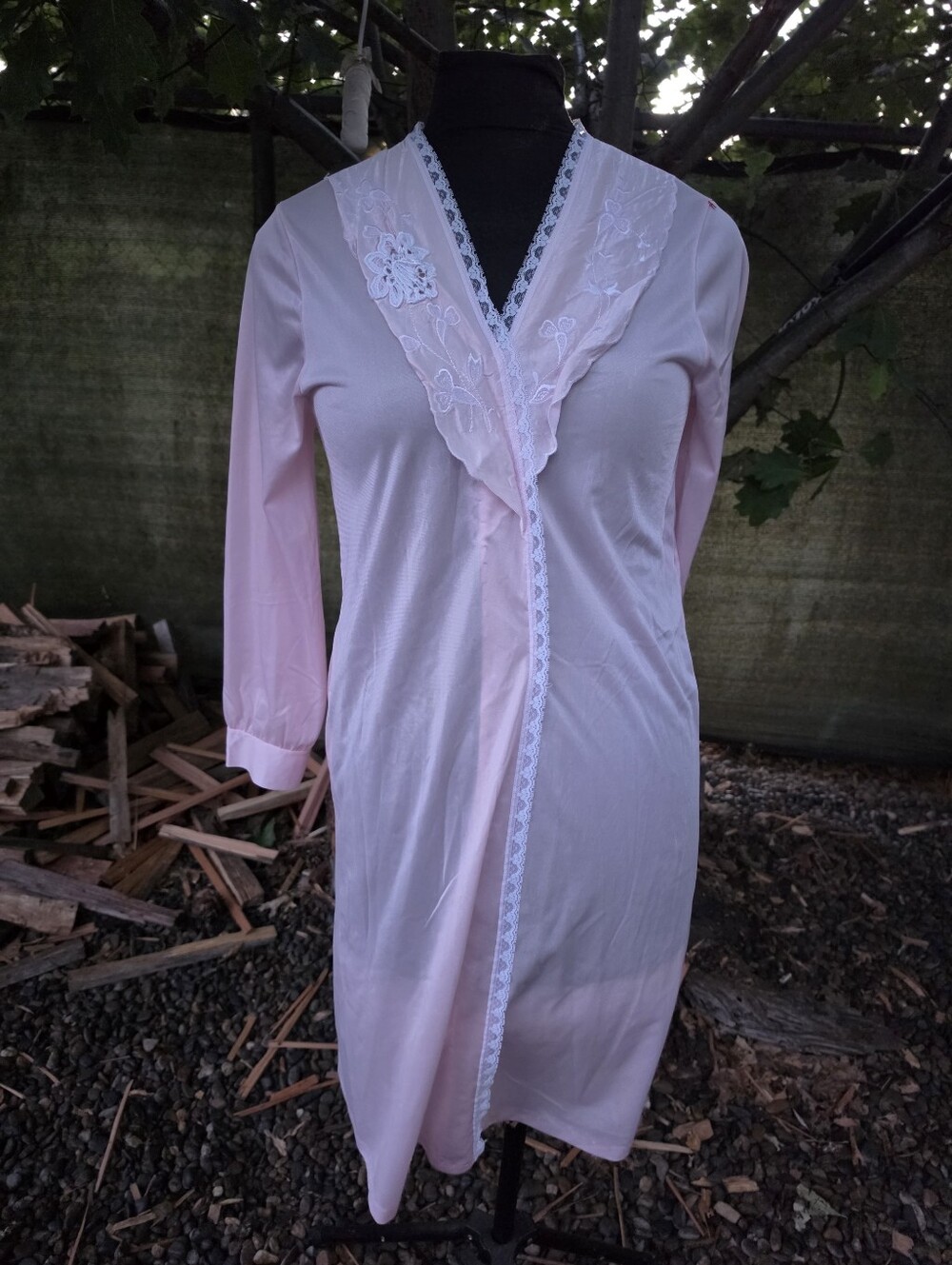 Vtg 70's 80's Pink Lace Nylon Peignoir Nightgown Dress Vintage Boudoir Retro